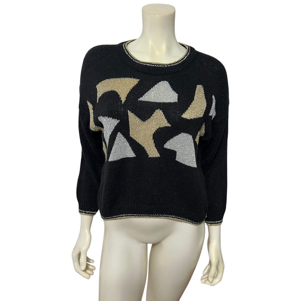 Hot Connection Vintage 80s Silk Blend Abstract Geometric Knit Sweater Medium